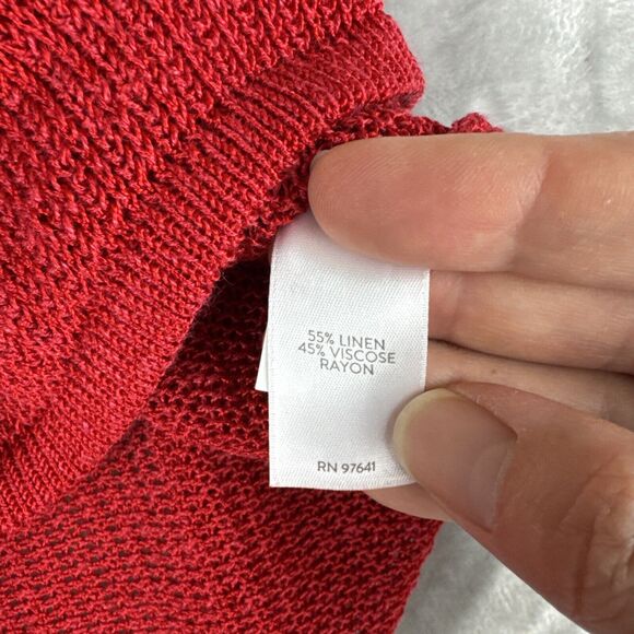J.Jill Open‎ Knit Tunic Women’s PL Red Boat Neck Linen Blend 3/4 Sleeve (1072) - Picture 5 of 10